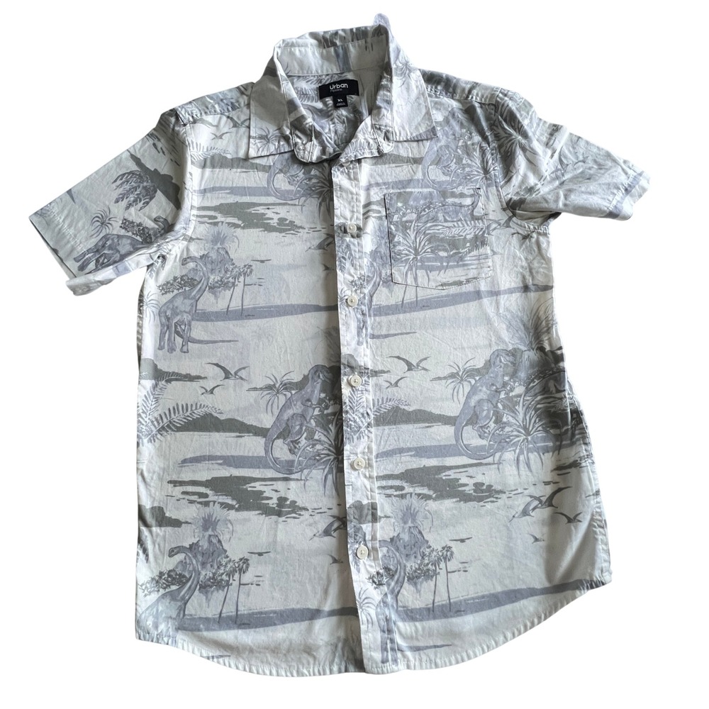 Urban Pipeline Dinosaur Print Shirt Boys XL Button‎ Up Short Sleeve Summer Light